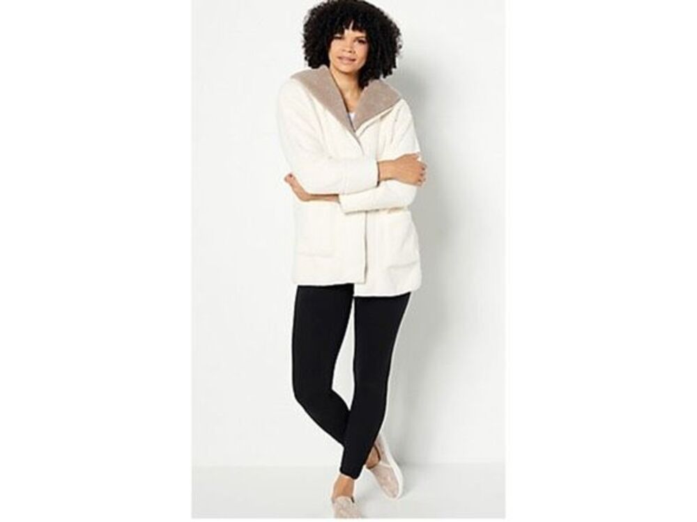 Koolaburra by UGG Sherpa Fleece Shawl Collar Cardigan jacket cream 1X NEW